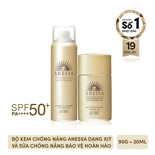 Bộ kem chống nắng Anessa Perfect UV Sunscreen Skincare Spray and Milk bảo vệ da hoàn hảo