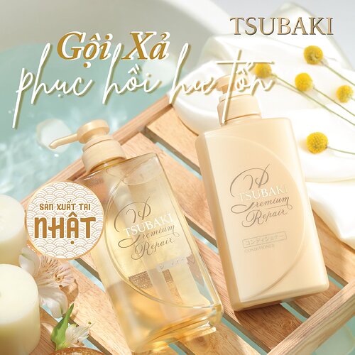 Bộ đôi Dầu gội phục hồi hư tổn Tsubaki Premium Repair Shampoo 490mlx2