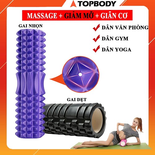 Con lăn Yoga Massage Foarm Roller ống trụ lăn xốp thể thao giãn cơ có gai roam rollet cao cấp - CLANR03