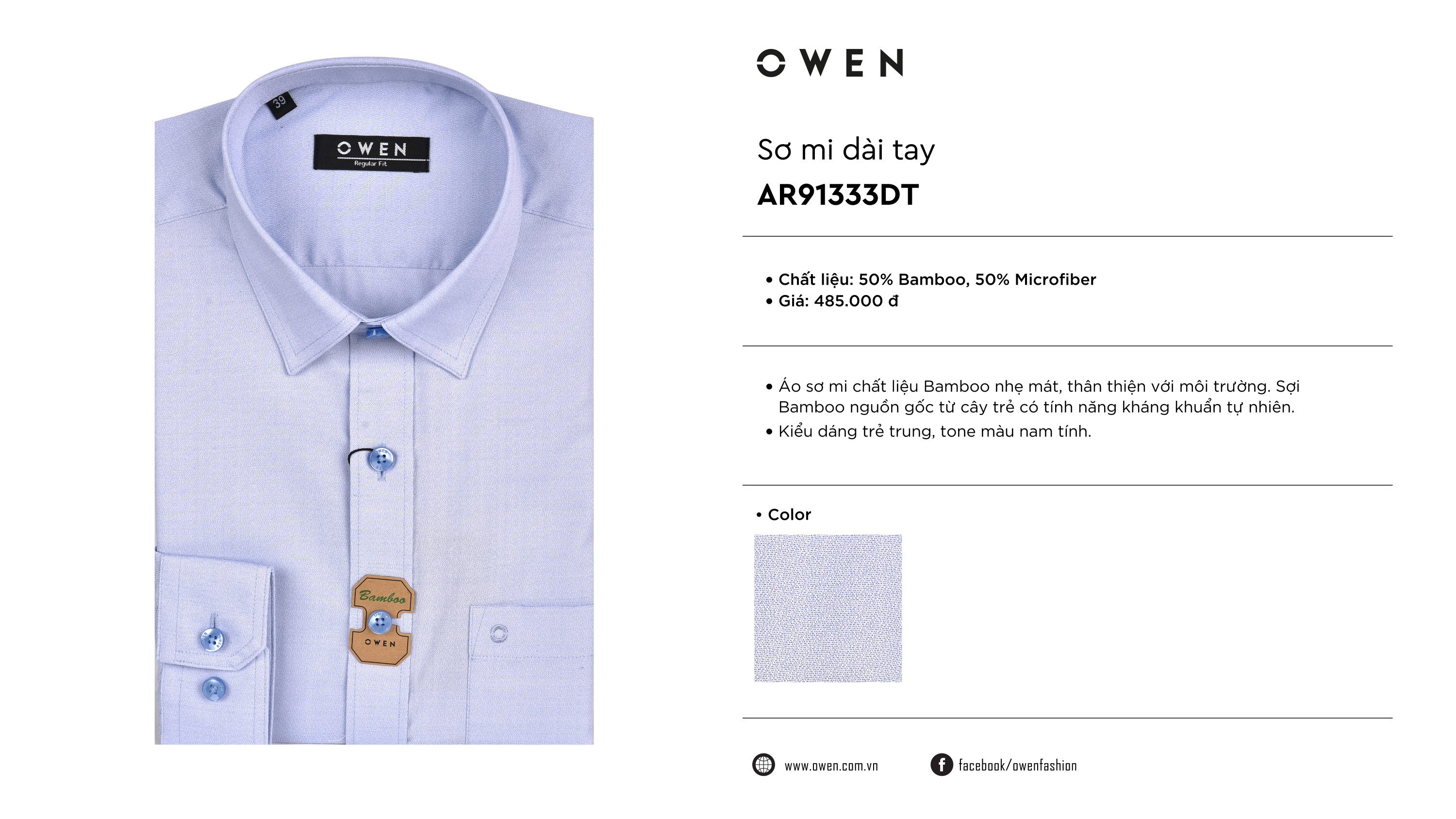 Áo Sơ Mi Nam Tay Dài Owen AS22941D Màu Ghi Xám Chấm Bi Dáng Slim Fit   Không túi Chất Liệu Vải Lô Hội OwenShop